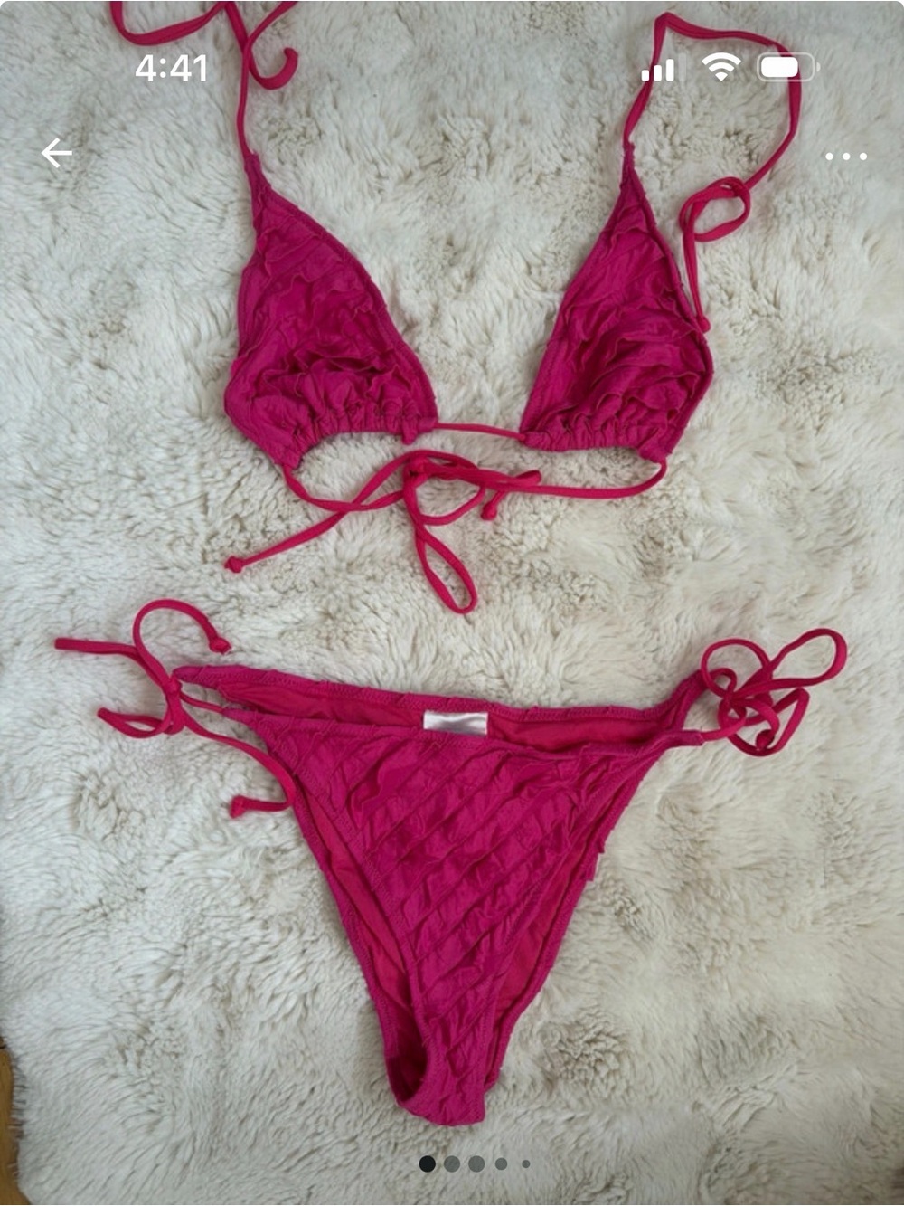 H&M Fuchsia Textured Tie-Side Bikini Set